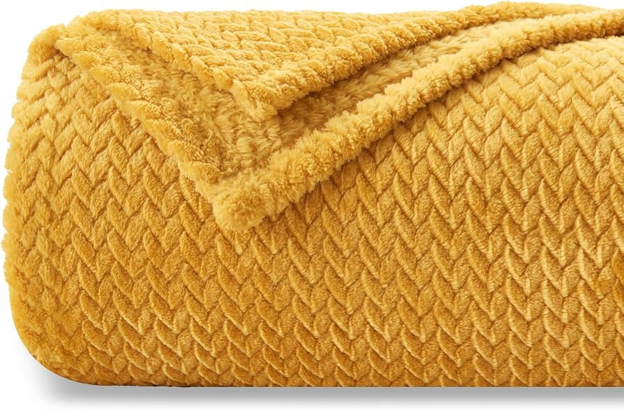 NEWCOSPLAY Super Soft Throw Blanket Mustard Yellow Premium Silky Flannel Fleece Leaves Pattern Li... | Amazon (US)