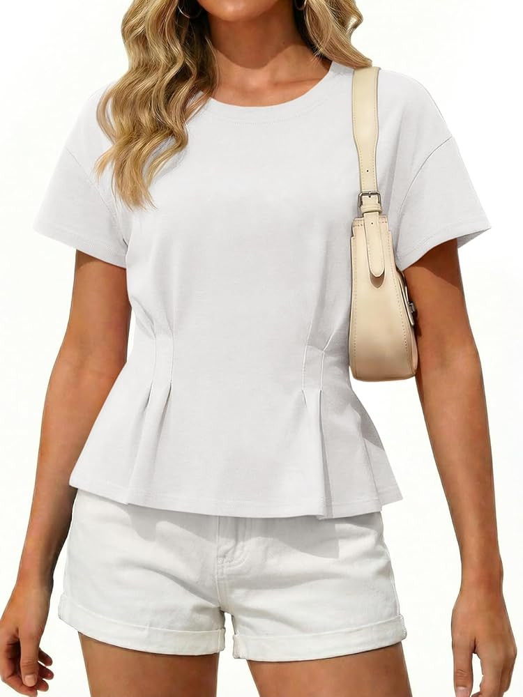 Tankaneo Womens Peplum Tops Babydoll Summer Short Sleeve Pleated T-Shirts Casual Loose Fit Flowy ... | Amazon (US)