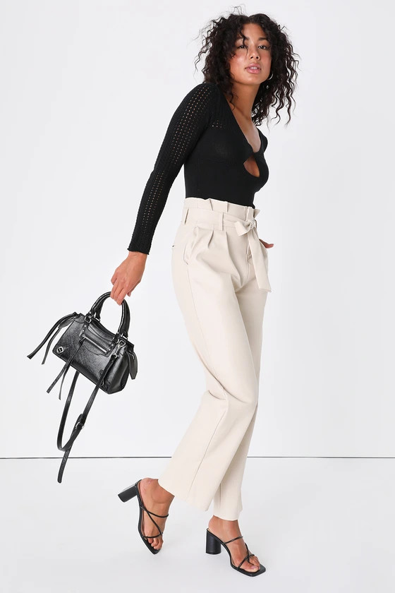 Change the Game Ivory Vegan Leather Paper Bag Waist Pants | Lulus (US)