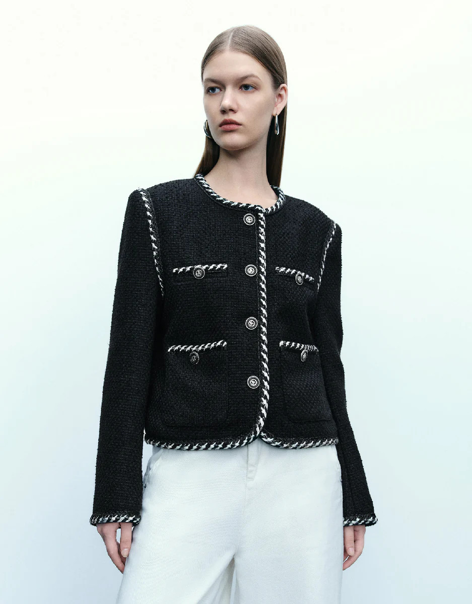 Crew Neck Tweed Jacket | Urban Revivo