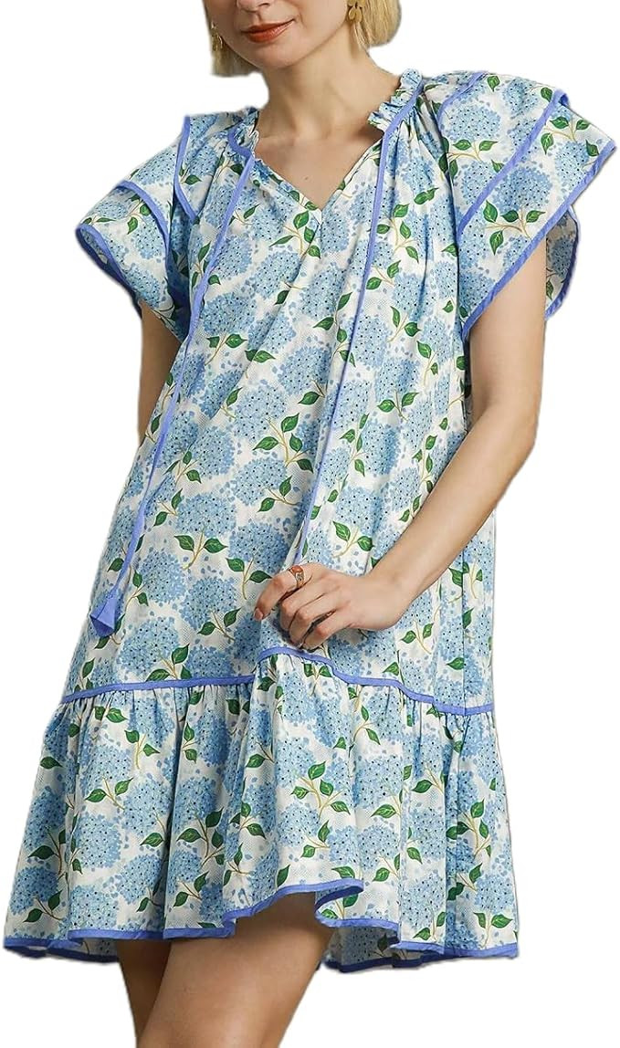 Lordree Women Boho Ruffle Sleeve Mini Dress Summer Trendy Floral Print Short Sleeve V Neck Cute B... | Amazon (US)