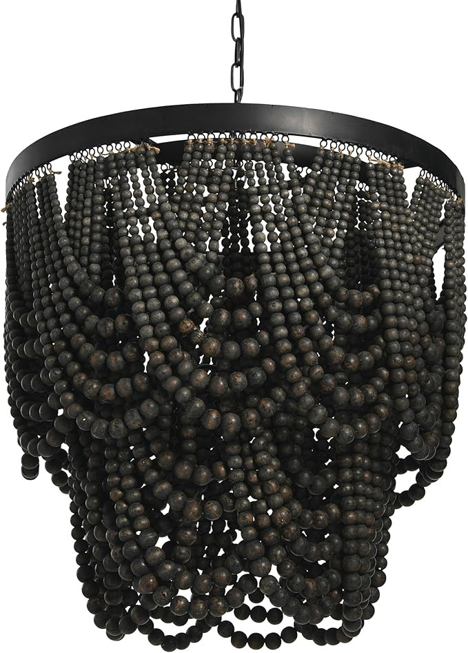 Creative Co-Op Black Metal Chandelier with Wood Beads | Amazon (US)