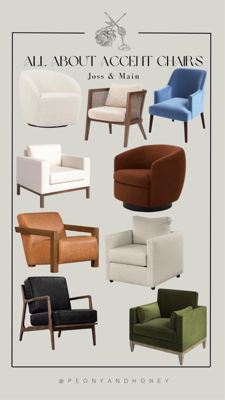 Check out all of these stylish and trendy accent chairs for your living room, office, or bedroom!  #accentchair #homedecor #livingroom #chair #armchair #jossandmain #wayfair #wayfairfinds 
