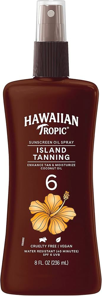 Hawaiian Tropic Island Tanning Oil Spray Sunscreen SPF 6, 8oz | Tanning Sunscreen, Tanning Oil wi... | Amazon (US)