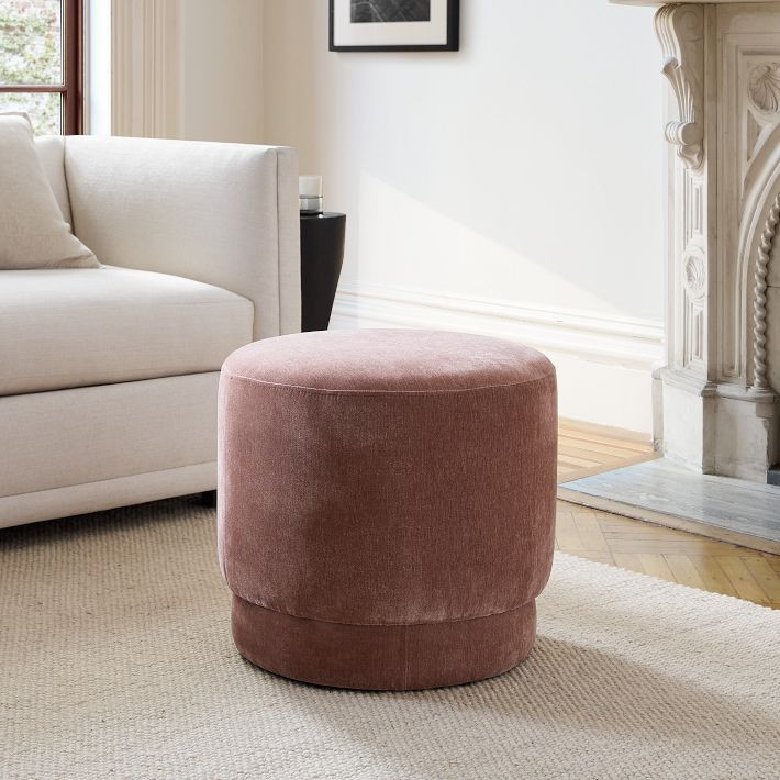 Viv Swivel Ottoman, Performance Distressed Velvet, Mauve, CS | West Elm (US)