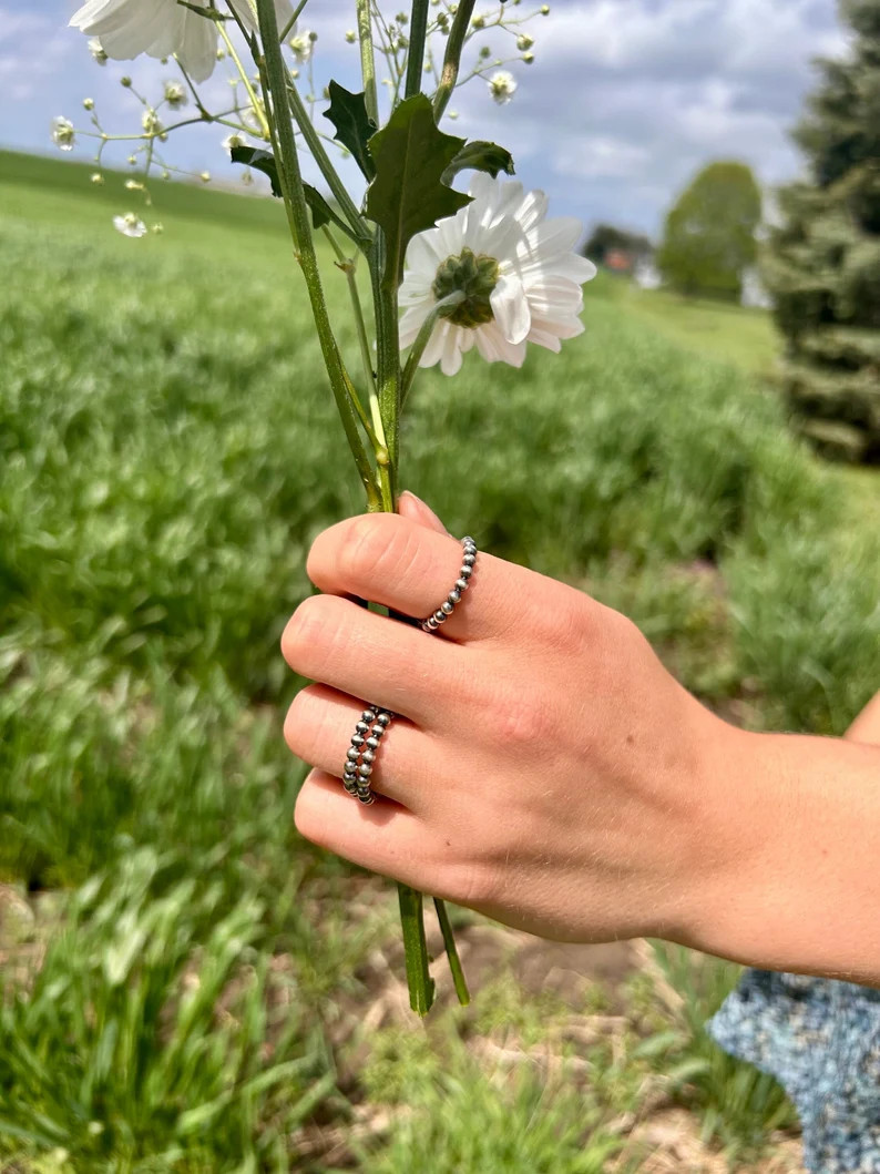Sterling Silver, Navajo, Style, Pearl, Ring, Western, Sterling Silver Beaded, Stacker, Ring, West... | Etsy (US)