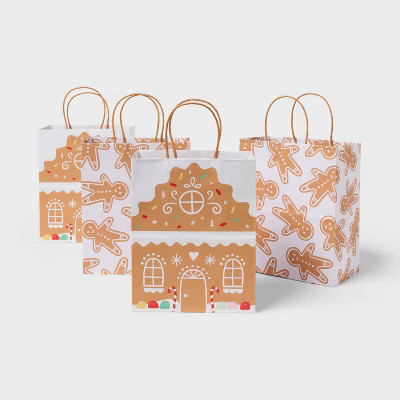 4pk Small Gingerbread House Christmas Gift Bags Colorful - Spritz™ | Target