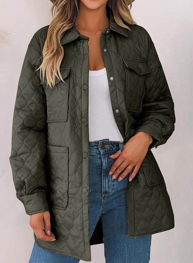 EVALESS Quilted Jackets for Women Lightweight Long Sleeve Button Down Puffer Jacket Warm Winter C... | Amazon (US)