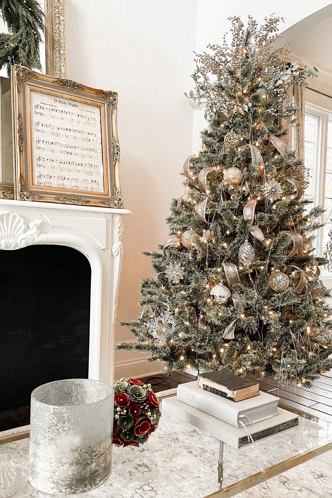 Christmas tree trimmings 

Ornaments vintage 
Tinsel 
Christmas stems winter berry 
Wired ribbon 
Hanging crystals 

#LTKHoliday #LTKhome #LTKSeasonal