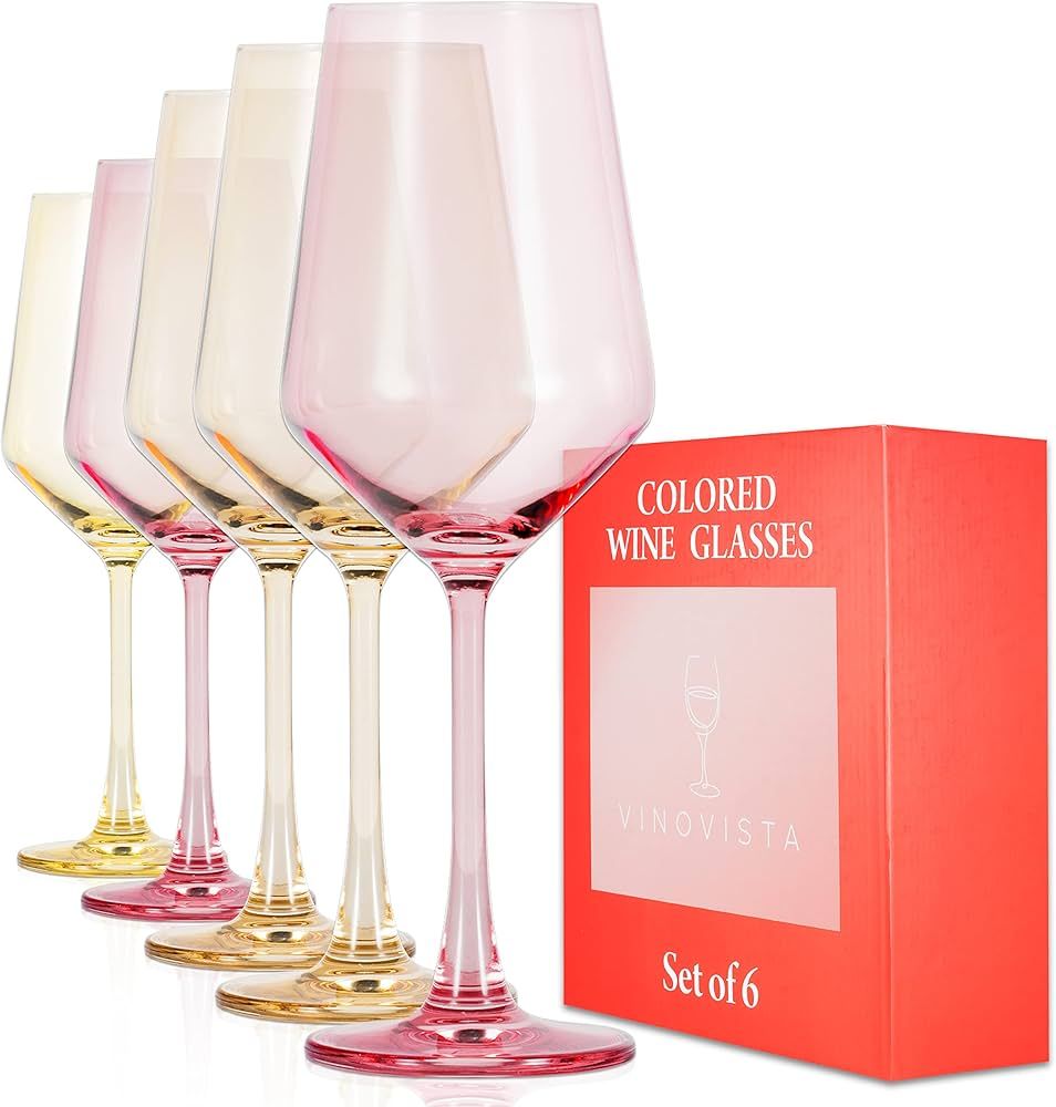 VinoVista Colored Wine Glasses - Rose Gold Theme - Set of 6 (Rose Gold Theme) | Amazon (US)