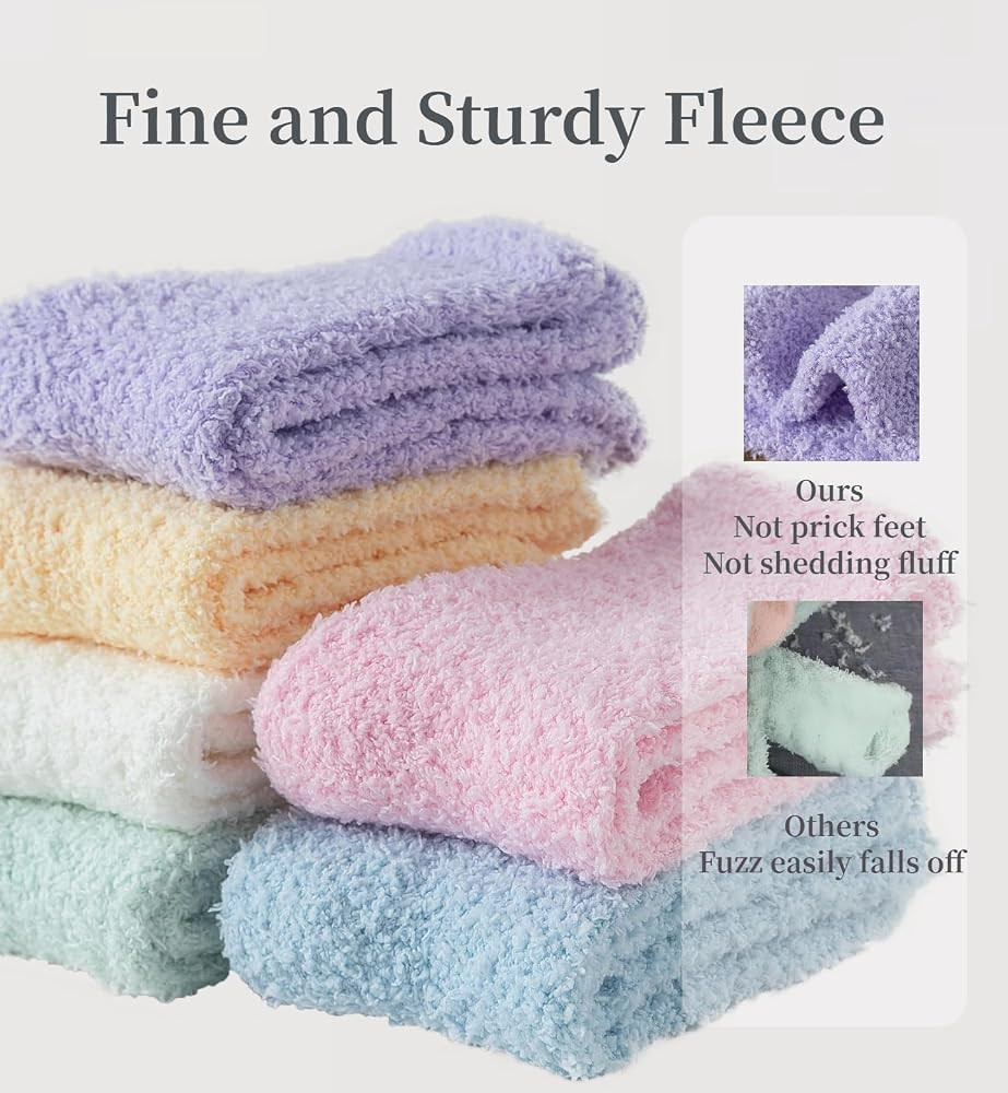 6 Pairs Fuzzy Socks For Women Soft Home Slipper Socks Fluffy Sleeping Socks don't Shed Lint | Amazon (US)