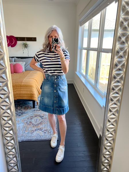 Today’s Outfit. This girl needs some self tanner for her legs! Denim skirts are calling my name once again. So many length options! And stripes are also having a moment. I’m not mad about it 🥰

Denim skirt, striped tee, stripes, espadrille sneakers, spring outfitt

#LTKshoecrush #LTKstyletip #LTKfindsunder100