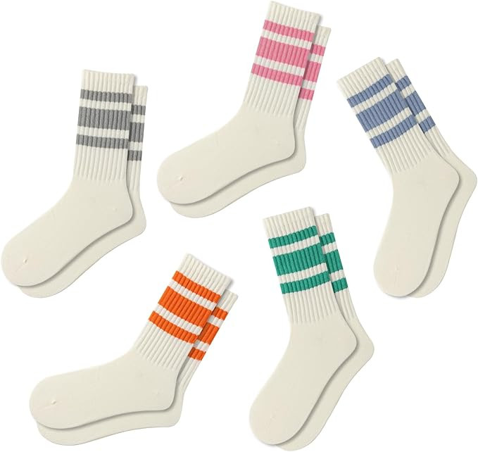 Fun Novelty Socks For Women Striped Retro Crew Socks Sporty Calf Socks Casual Cotton Socks Women | Amazon (US)