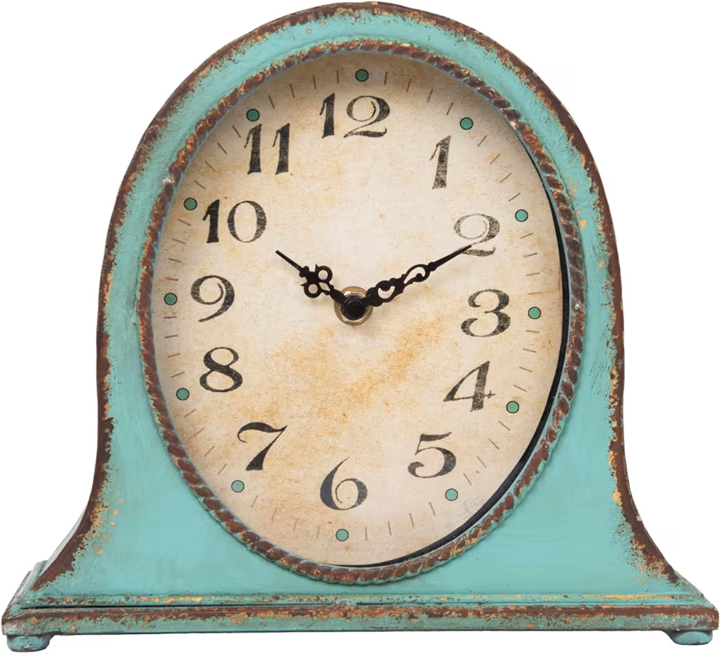 Creative Co-Op Metal Mantel Clock with Aqua Finish | Amazon (US)