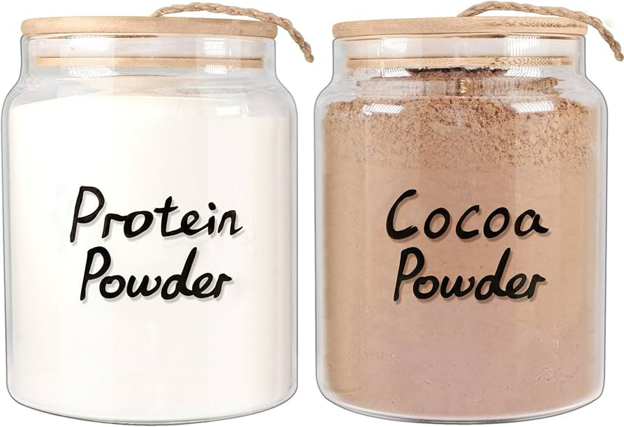 Glass Jar with Bamboo Lid, Glass Food Storage Jar with Airtight Lid, 2 pack of 65oz, Large Glass ... | Amazon (US)