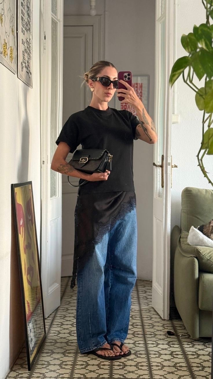 Black top 
Black satin top
Jeans

#LTKootd #LTKBeauty #LTKPetite