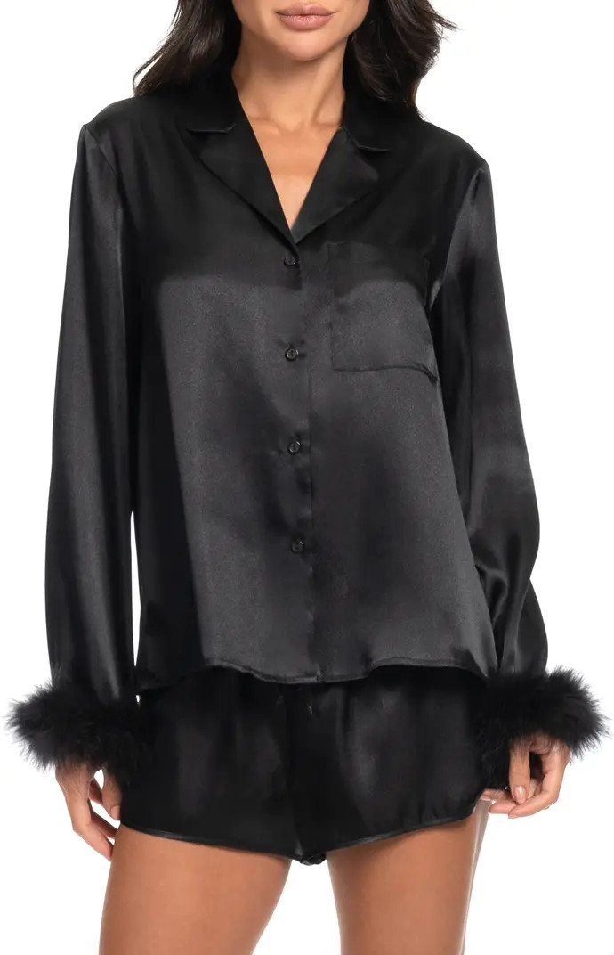 In Bloom by Jonquil Rory Feather Trim Satin Short Pajamas | Nordstrom | Nordstrom