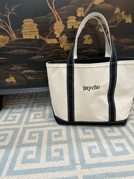 my favorite monogrammed tote ❤️🙌🏻 She’s perfect for everyday use. This is the medium zip top boat tote in black with regular handles. “Psycho” is in times bold in all lower case.  

#LTKfindsunder100