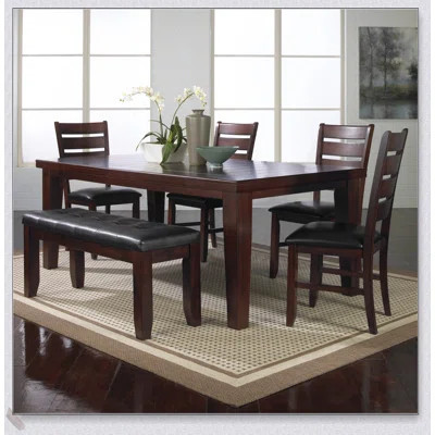 Contemporary 6pc Dining Set with Extendable Leaf Table, Upholstered Chairs and Bench, Solid Wood Construction | Wayfair North America