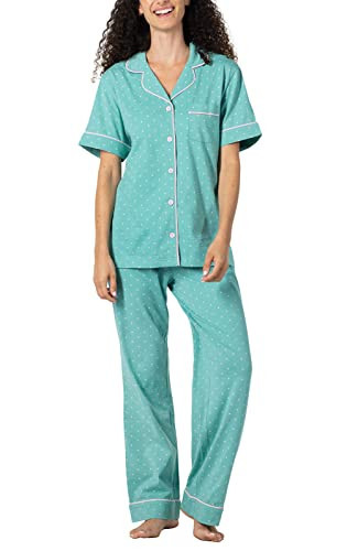PajamaGram Women's Pajamas - Cotton Pajamas For Women, Green/Pink Polka Dot, MD | Amazon (US)