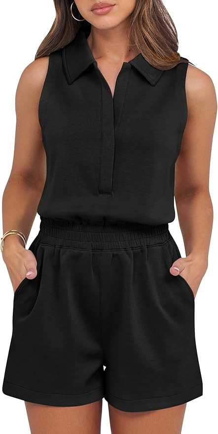 ANRABESS Romper for Womens 2025 Summer Dressy Casual Sleeveless V Neck One Piece Short Jumpsuit L... | Amazon (US)