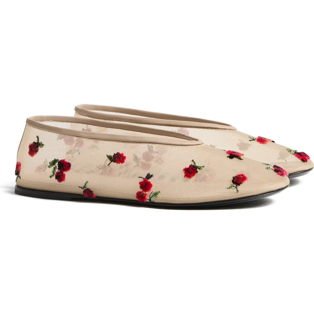 Khaite Marcy Embroidered Mesh Flat in Beige/Raspberry at Nordstrom, Size 5Us | Nordstrom