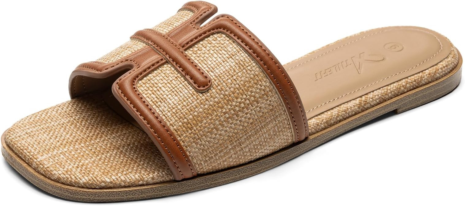 Athlefit Flat Sandals for Women Dressy Summer Square Open Toe Comfortable Slip On Beach Slide San... | Amazon (US)