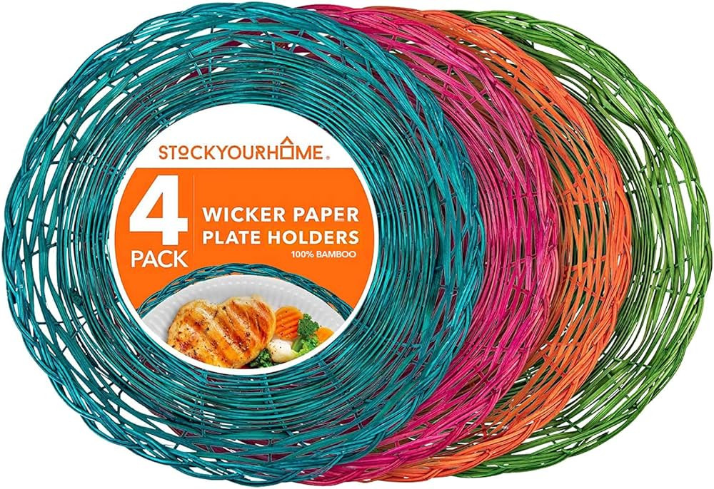 Stock Your Home 10-Inch Bamboo Paper Plate Holder (4 Count) - Heavy Duty Wicker Reusable Paper Pl... | Amazon (US)