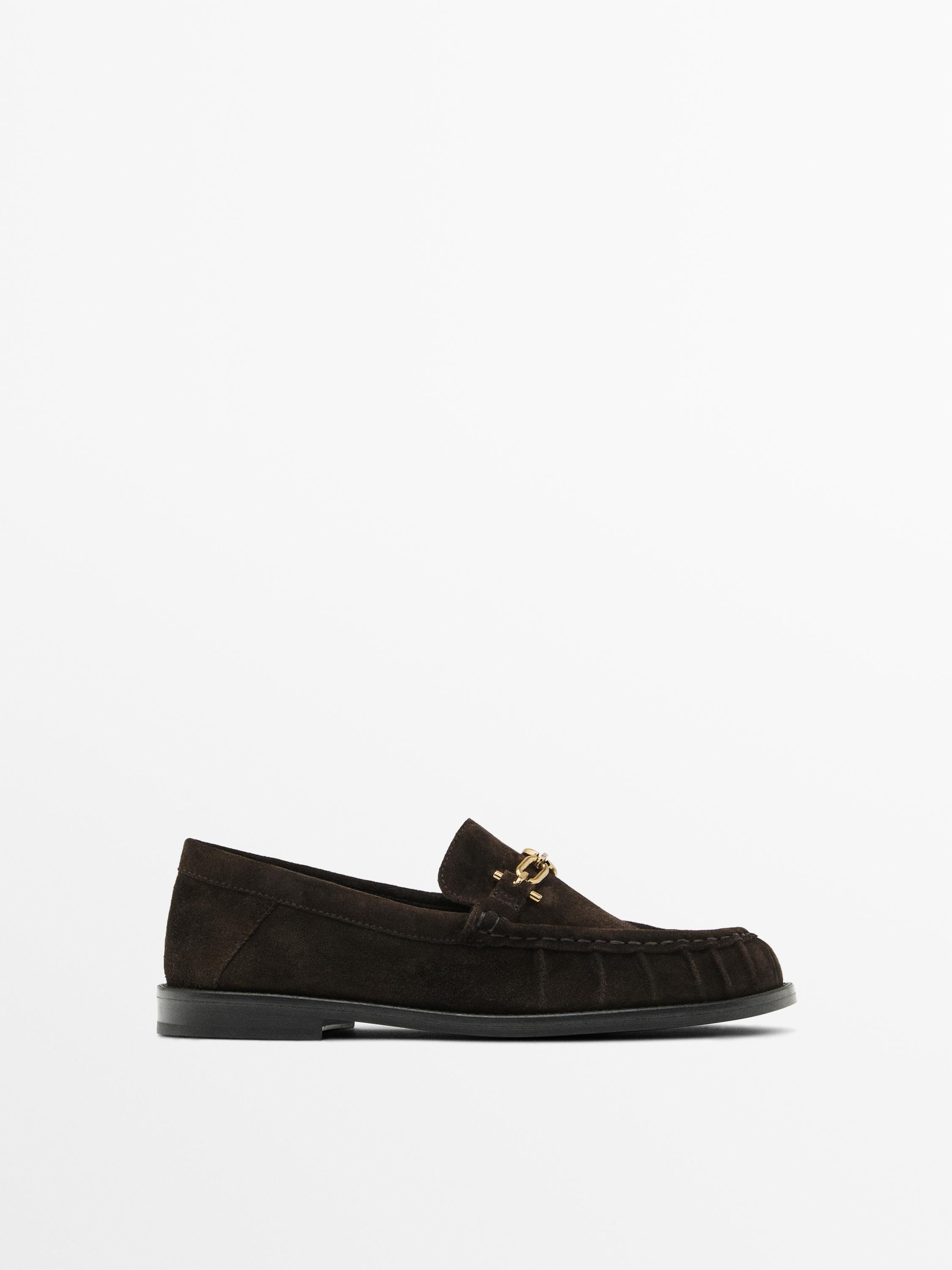 Split suede loafers with metal appliqué | Massimo Dutti US