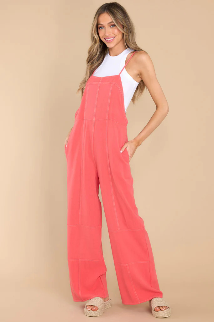 In My Own Rhythm Coral Overalls | Red Dress 