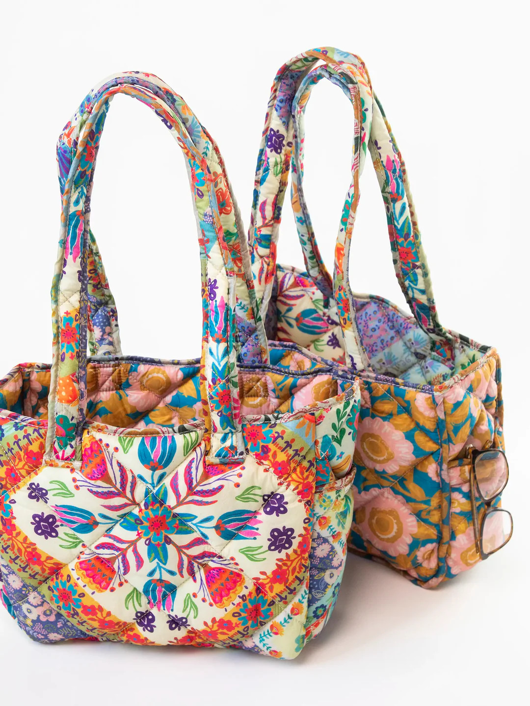 Reversible Puffy Tote Bag - Large Blue Patchwork | Natural Life