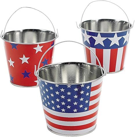 Patriotic American Flag Buckets (Set of 12) Tin Pails for Fourth of July | Amazon (US)