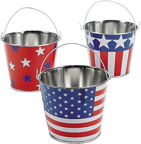Patriotic American Flag Buckets (Set of 12) Tin Pails for Fourth of July | Amazon (US)