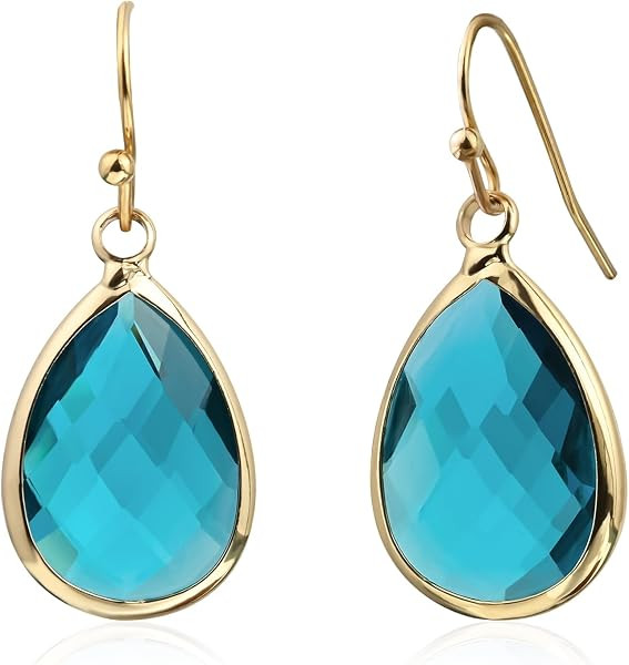 Aquamarine Blue Crystal Earrings, 18K Gold Plated Dangles | Amazon (US)