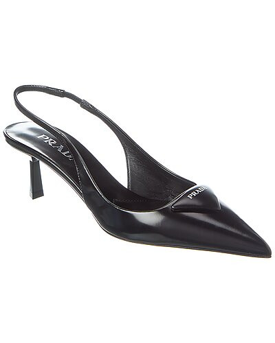 Logo Brushed Leather Pointy-Toe Slingback Pump | Gilt & Gilt City