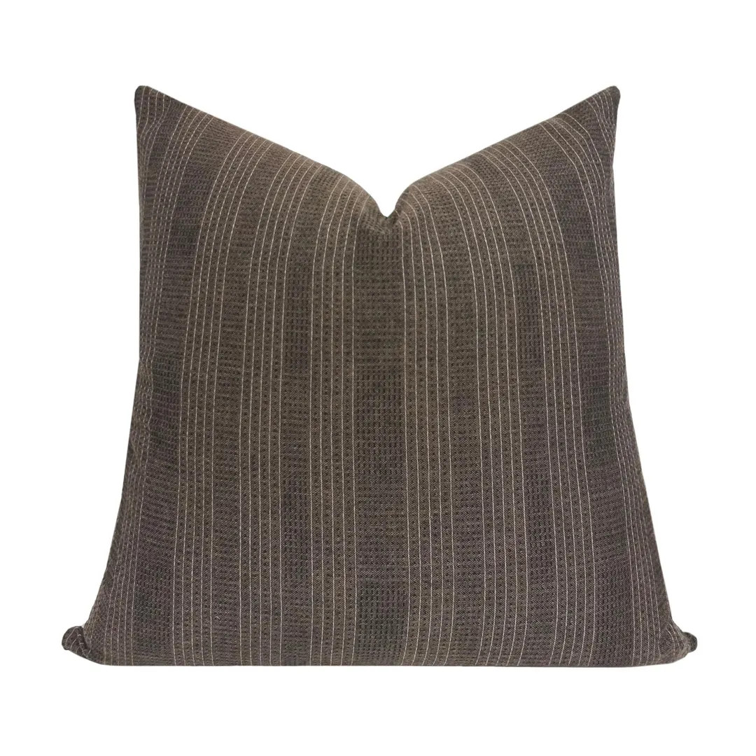ASHER || Dark Brown Striped Pillow Cover, Earthy Brown Neutral Pillow, Farmhouse Pillow, Brown St... | Etsy (US)