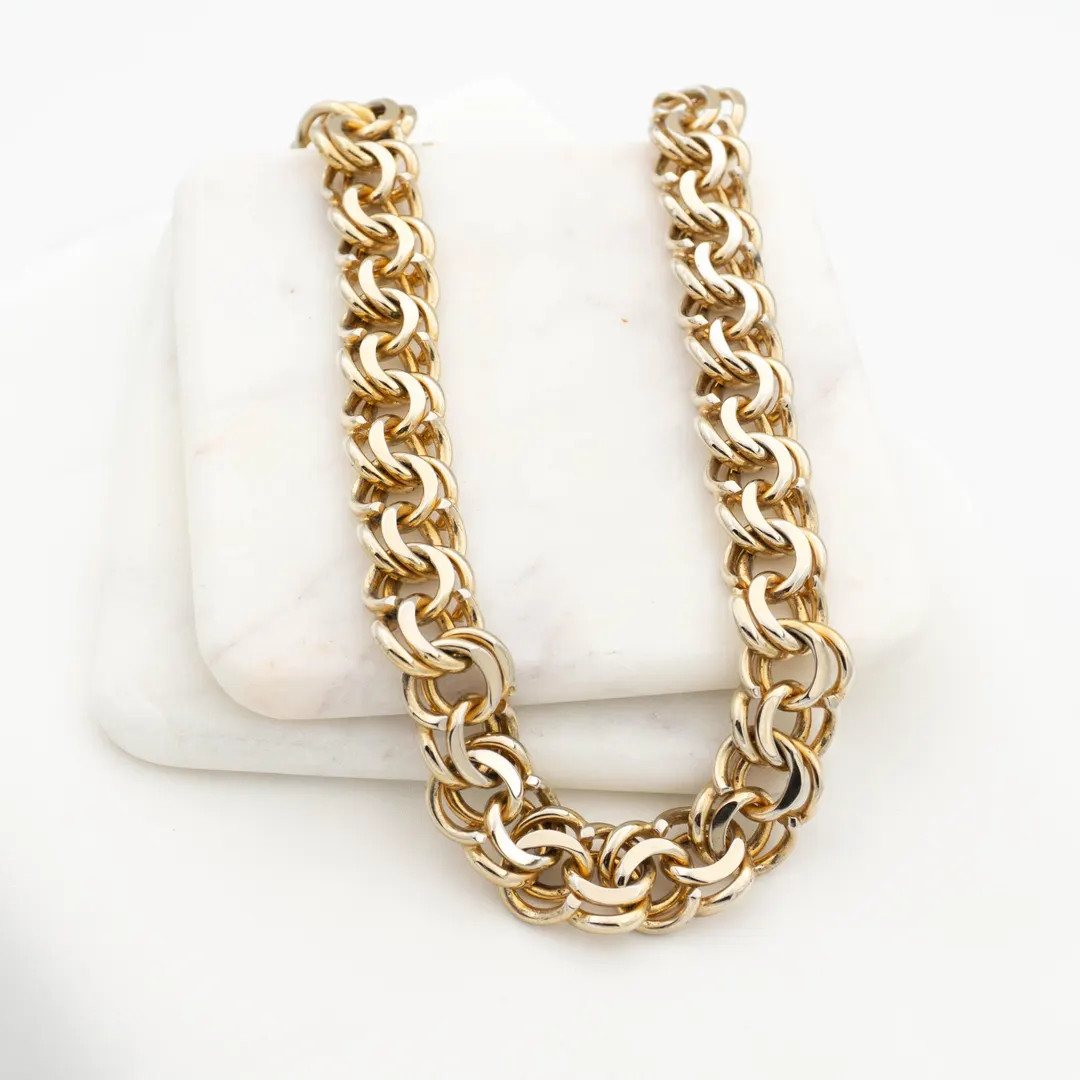 Vintage Gold Chunky Necklace With Extender, Heavy Gold Choker Necklace, Thick Chunky Gold Necklac... | Etsy (US)