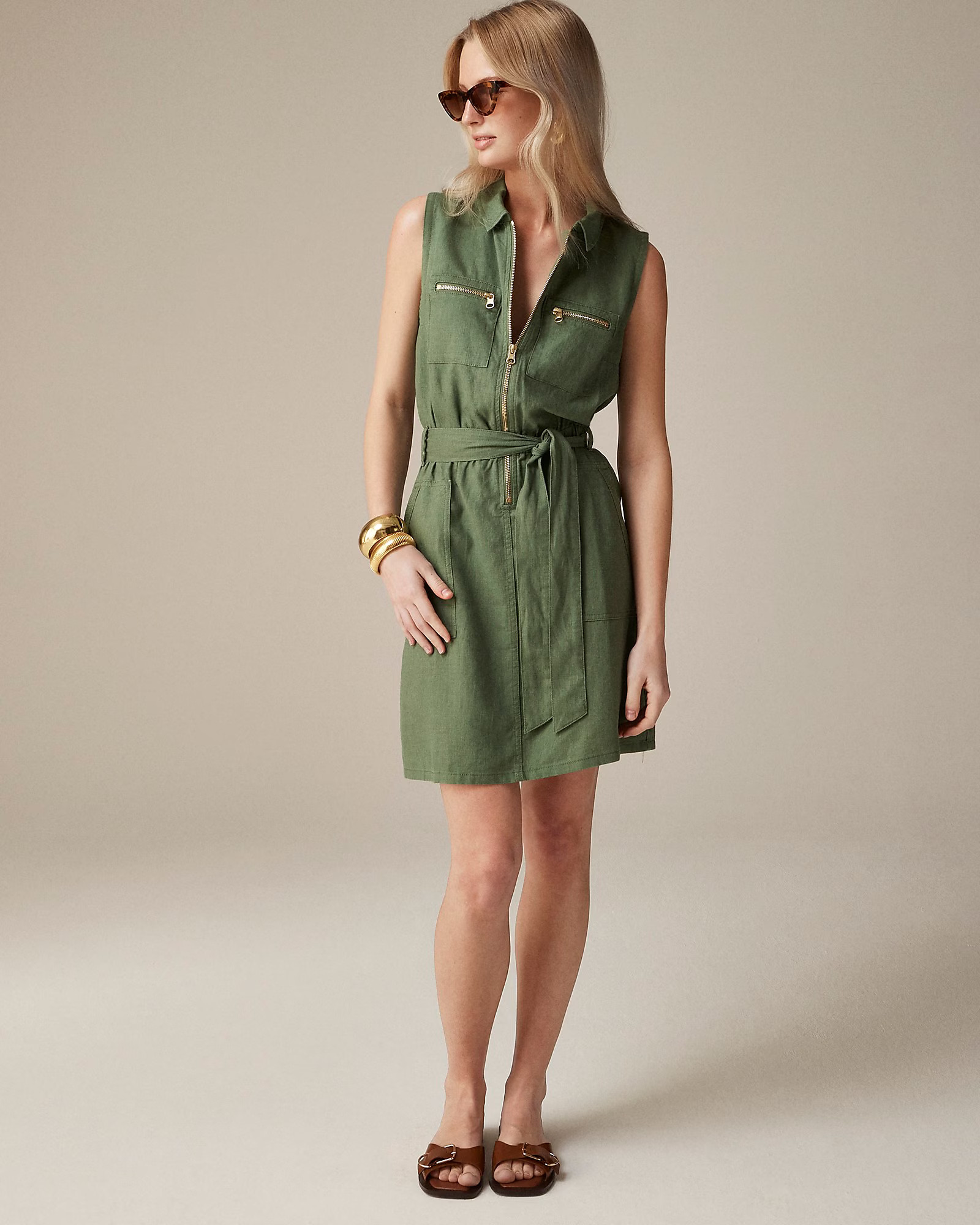 Zip-front linen-blend dress | J. Crew US