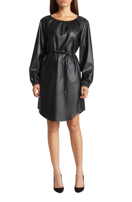 BOSS Dejala Long Sleeve Faux Leather Dress in Black at Nordstrom, Size 4 | Nordstrom