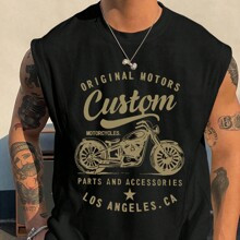 Men's Summer Sleeveless Tank Top With Letter And Motorcycle Print, Casual Round Neck | SHEIN