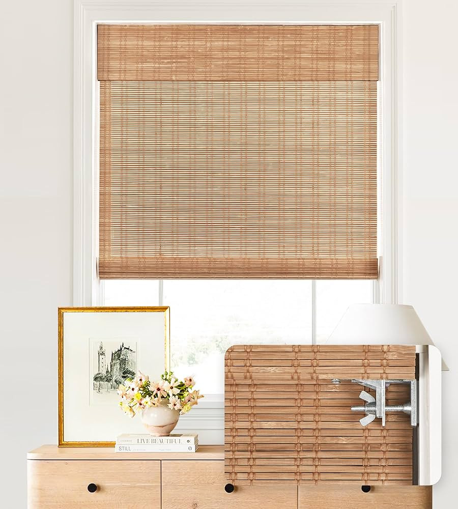 LazBlinds No Tools No Drill Cordless Bamboo Roman Shades, Light Filtering Window Treatment, Roll ... | Amazon (US)