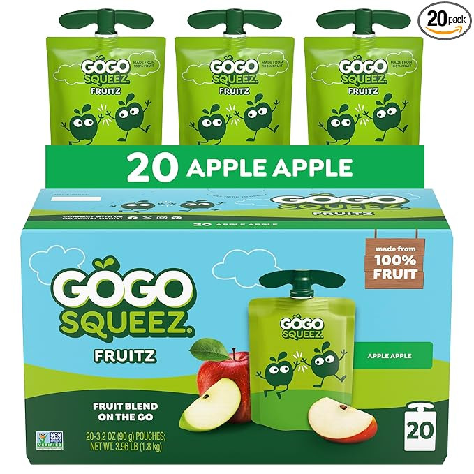 GoGo squeeZ No Sugar Added Applesauce and Fruit Puree, Apple, 3.2 oz Pouches (Pack of 20), Fruit ... | Amazon (US)