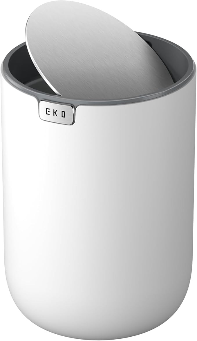 EKO Mini Desk Trash Can with Swing-Top Lid 0.4 Gallon Small Table Round Wastebasket for Office, H... | Amazon (US)