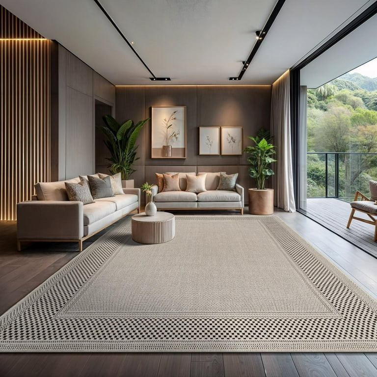 CAMILSON Bordered Non Shedding Easy-Cleaning Indoor Outdoor Easy Jute Rug Bone 9x12 | Walmart (US)