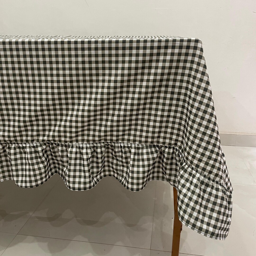 Washed Ruffled Gingham Check Tablecloth | Washed Cotton Farmhouse Table Cover, Classic Checkered ... | Etsy (US)