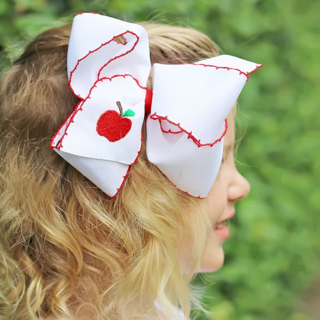 Apple Embroidered Moonstitch Bow | Classic Whimsy