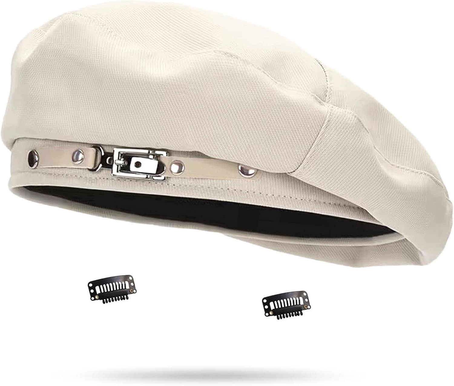 huablo Beret Hats for Womens Premium Cotton Beanie Metal Decorative Buckle Beret Painter's Hat for Lady Girls Casual Beige | Amazon (US)