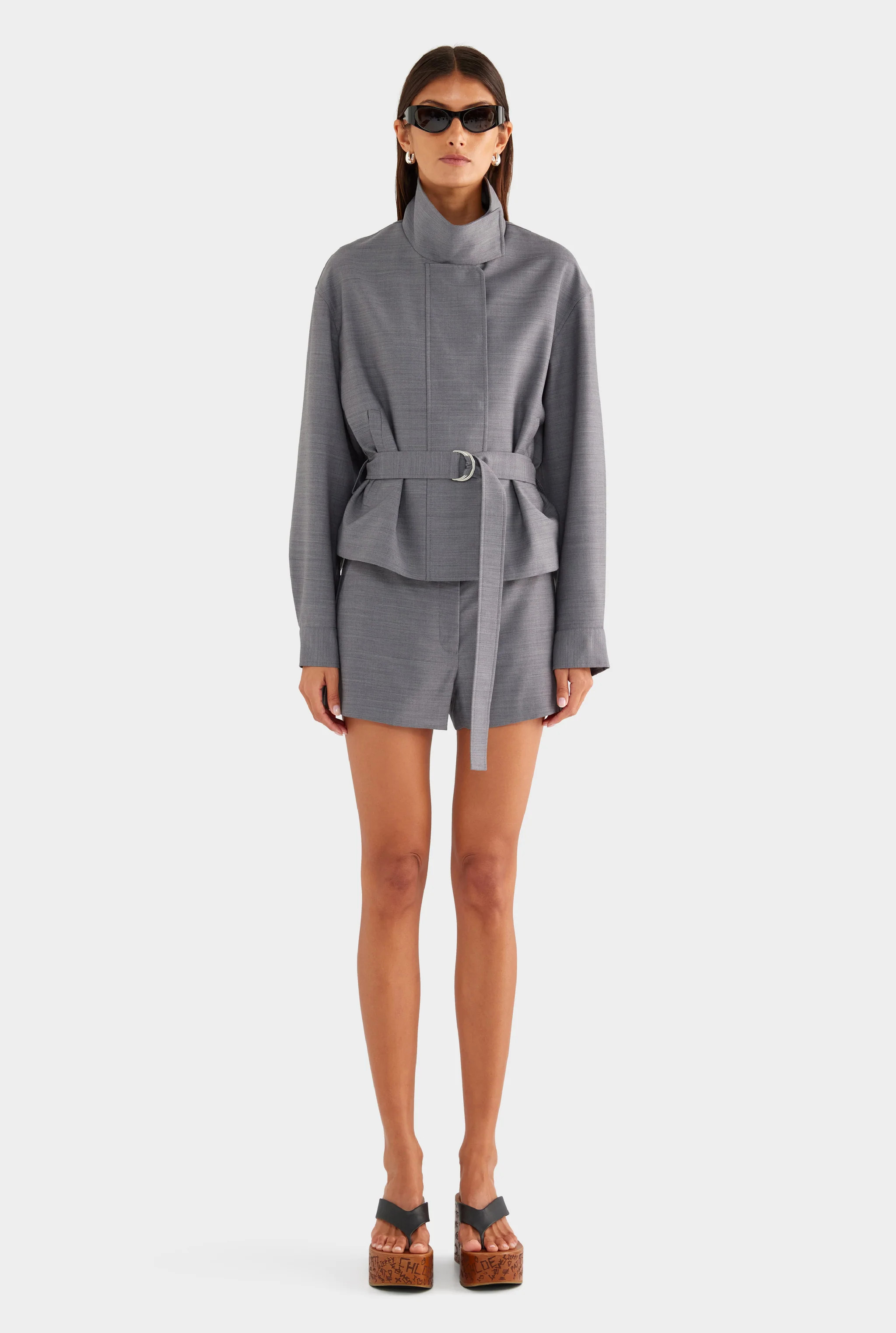 Wool Funnel Neck Jacket Charcoal Marl | Venroy | Venroy AU