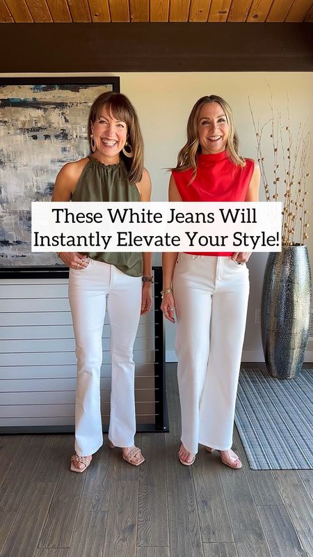 Legs for days! A great pair of white flare or wide leg jeans is such a flattering fit! Pair them with a fun top for the perfect date night look! 
How to Shop:🛍️🛍️
- Comment “links” for outfit links sent to your inbox!
- Click the link in our bio to shop our LTK shop or from our website! 
- Links will be in our stories!


#LTKStyleTip #LTKFindsUnder100 #LTKOver40