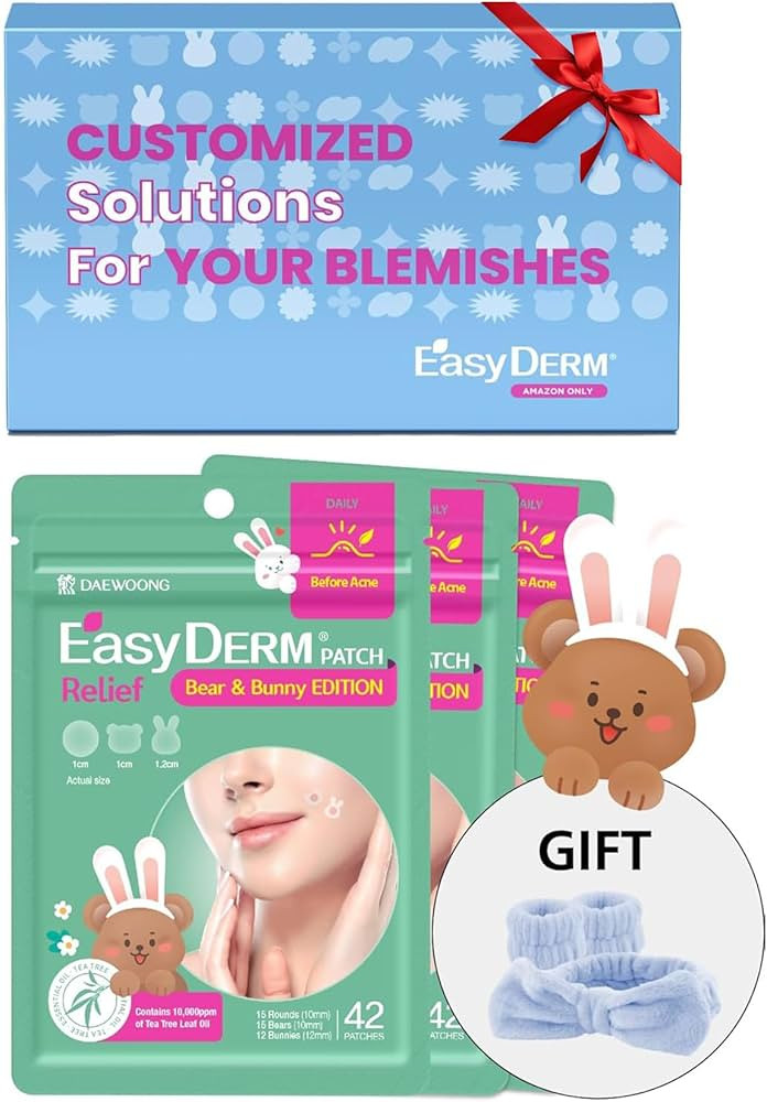 Easyderm Bear& Bunny Pimple Patches - 7,000 PPM Tea Tree Oil(126 Counts), Salicylic Acid, Free Ha... | Amazon (US)